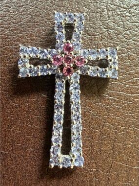 Art Deco Style I, 14K White Gold, Tanzanite and Rhodolite Garnet Cross